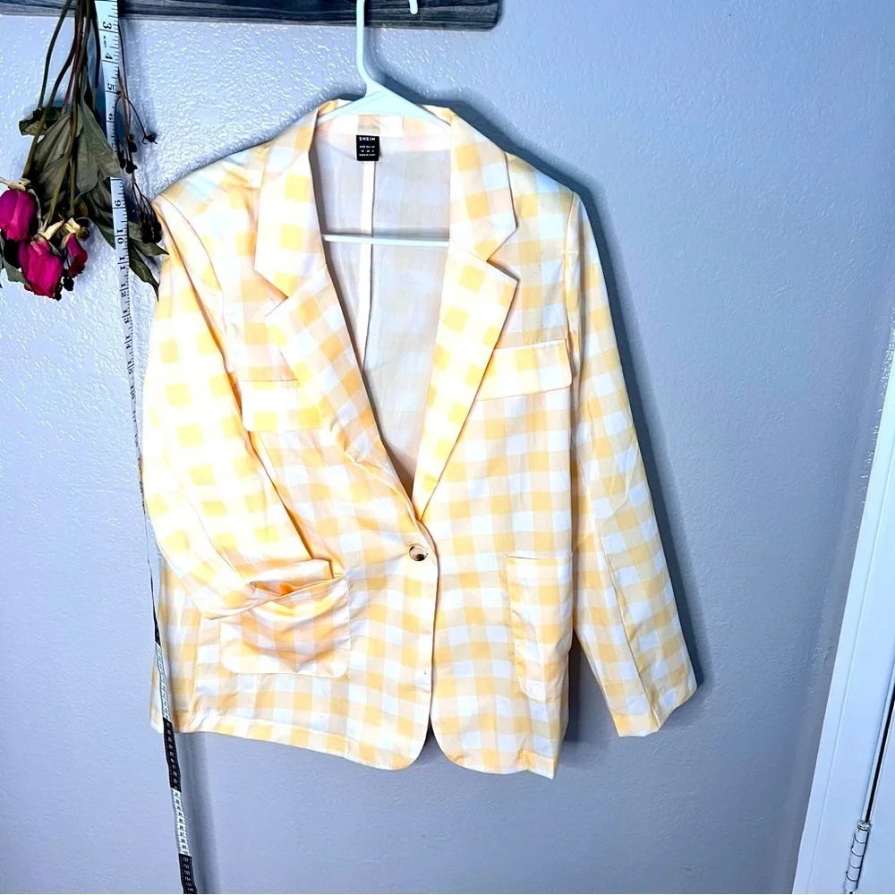SHEIN Women's | Yellow & White Gigham Single-Breasted Blazer, sz m NWoT - Picture 1 of 16